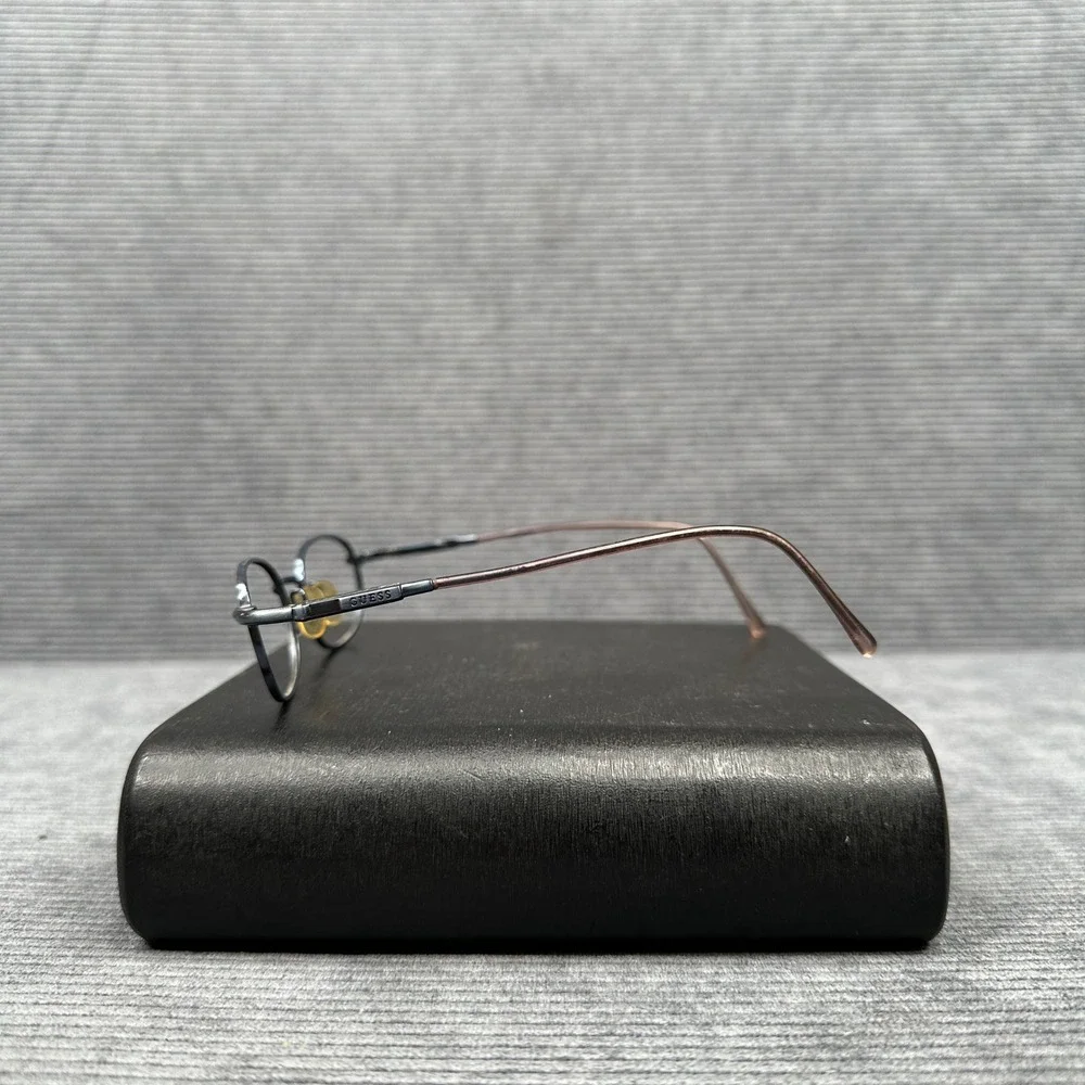 Guess Oval Y2K Eyeglasses Gunmetal Blue Metal Frame Bronze Temples Vintage Style